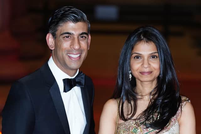 Chancellor of the Exchequer Rishi Sunak alongside his wife Akshata Murthy attend a reception to celebrate the British Asian Trust at the British Museum, in London.