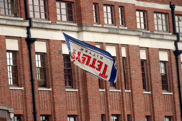 The Tetley's Bitter flag being released from its mast, at Tetley's Brewery in August 2007.