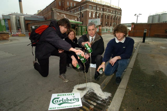 Showing their objection to the closure of the Tetley's Brewery in 2010 are (from the left) Richard Whitmill, Katherine Bavage, Greg Mulholland MP and Jules O'Dwyer.