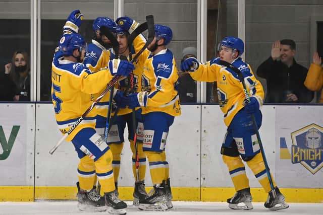 Leeds Knights will be hoping they can celebrate in Coventry on May 1 at the Final Four Play-off Finals Weekend 
Picture: Bruce Rollinson