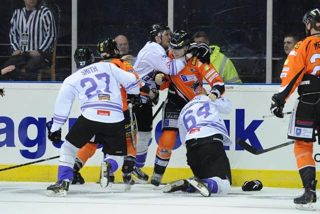 Sam Zajac was part of the Braehead Clan team that lost in the Elite League play-offs in 2014 against Sheffield Steelers Picture: Dean Woolley.