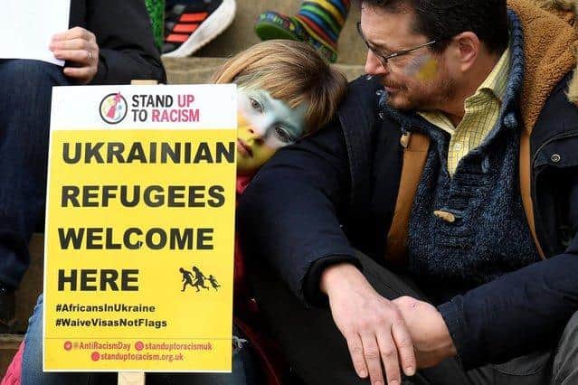 More than 65 visas have been granted to Ukrainian refugees who were sponsored by people in Leeds, newly published data shows. Anti-War Protest against the war in Ukraine, in Leeds City Centre. 6 March 2022. Photo: Simon Hulme