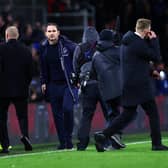 TROUBLED TIMES: For Everton and boss Frank Lampard, centre, pictured after Wednesday night's 3-2 defeat to a tough Burnley side managed by Sean Dyche, left. Photo by Clive Brunskill/Getty Images.