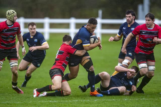 A try from Leeds Tykes' Dominic Hardman, with ball, gave the Yorkshiremen the lead late on at Tunbridge but they narrowly lost due to a late penalty. Picture: Tony Johnson.