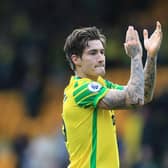 RARE WIN: Mathias Normann of Norwich City applauds fans after the Premier League match between the Canaries and Burnley at Carrow Road. Photo by Stephen Pond/Getty Images.