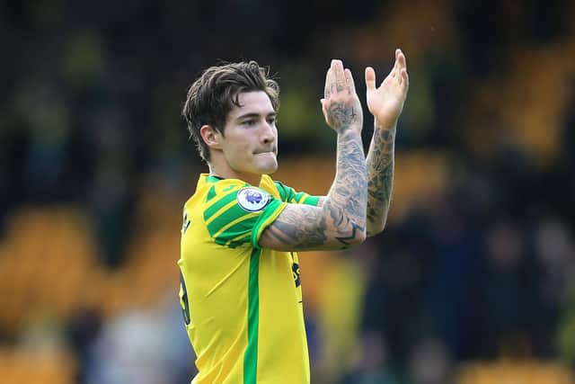 RARE WIN: Mathias Normann of Norwich City applauds fans after the Premier League match between the Canaries and Burnley at Carrow Road. Photo by Stephen Pond/Getty Images.