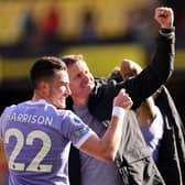 MISSION ACCOMPLISHED: Leeds United winger Jack Harrison, left, with Whites head coach Jesse Marsch, right, after Saturday's 3-0 win at Watford. Photo by Alex Morton/Getty Images.