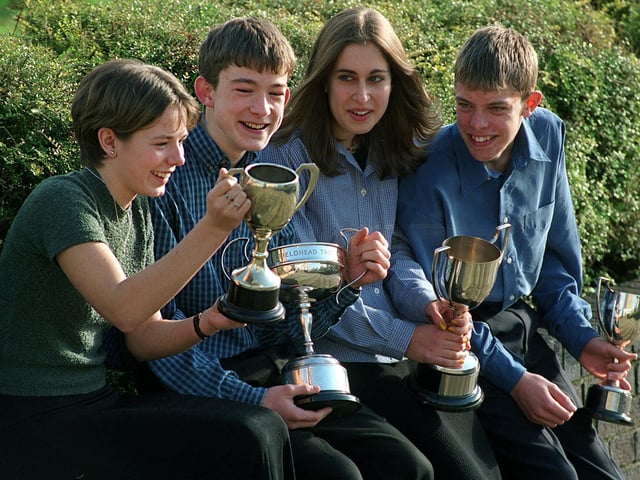 Top pupils at Guiseley School's prize winning ceremony in November 1997. Pictured, from left, are Claire Riley, Edward Davies, Diana Papaioannu and Christopher Busby.