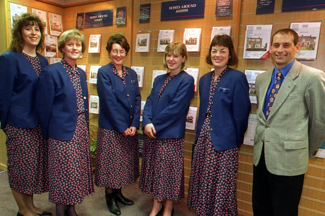 Did you buy a property from this Guiseley Halifax Property Services team? Pictured in December 1997, from left, is Brenda Rathmell, Tessa Wilkinson, Julie Bottomley, Kirsty Smith, Susan Lambert and manager David Walker.