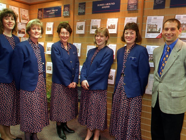 Did you buy a property from this Guiseley Halifax Property Services team? Pictured in December 1997, from left, is Brenda Rathmell, Tessa Wilkinson, Julie Bottomley, Kirsty Smith, Susan Lambert and manager David Walker.