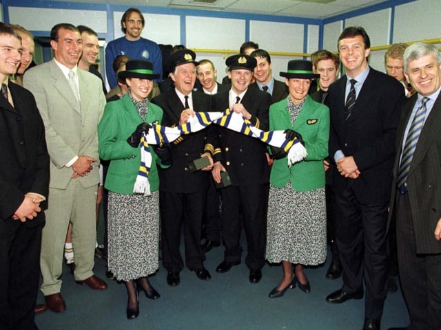 The captain and crew in the Leeds United dressing room.