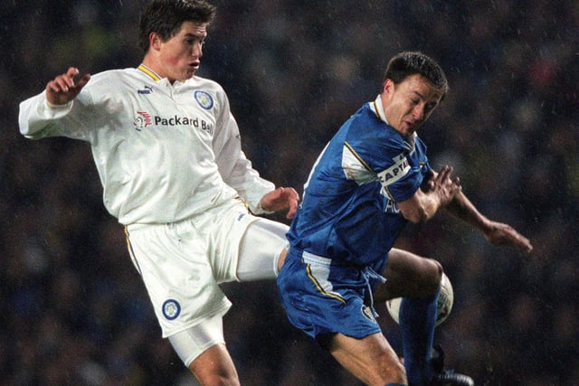 Chelsea captain Dennis Wise gets in the way of Harry Kewell's shot at goal.