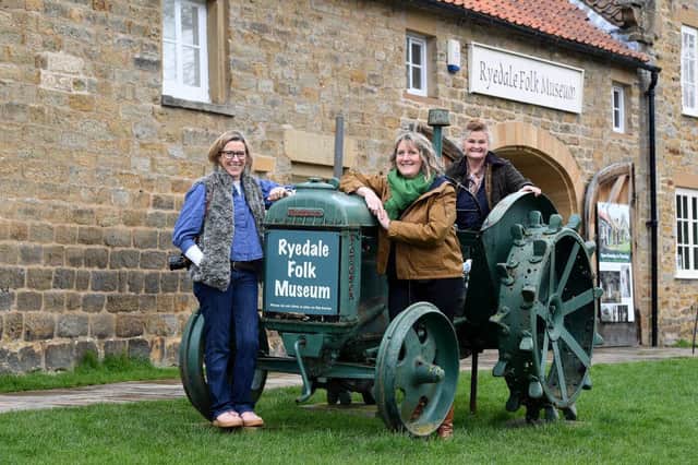 Photographer Lucy Saggers, Ryedale Folk Museum's Jennifer Smith and farmer Ruth Russell