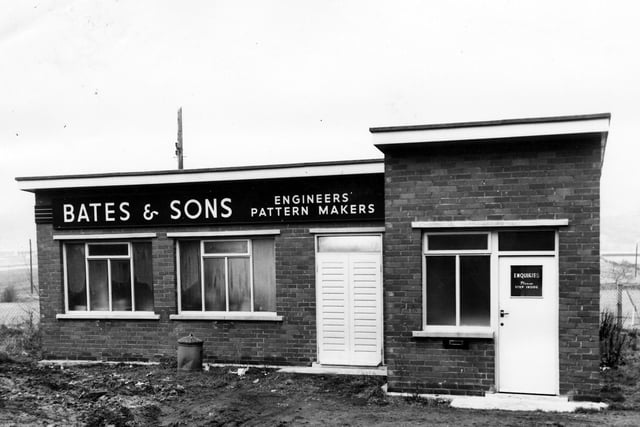 The office of engineers' pattern makers Bates and Sons on Wharfe Place pictured in February 1965. On the door the words 'Enquiries, Please Stop Inside' are visible. The Leeds Liverpool Canal ran behind this building.
