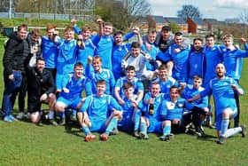 Whitkirk Wanderers Blues celebrate after winning Division Four of the Leeds Combination League with a 3-1 win against Beeston Parkside. PIcture: Steve Riding.