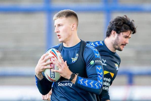 Alex Mellor, front, with fellow Rhinos second-rower James Bentley. Picture by Allan McKenzie/SWpix,com.