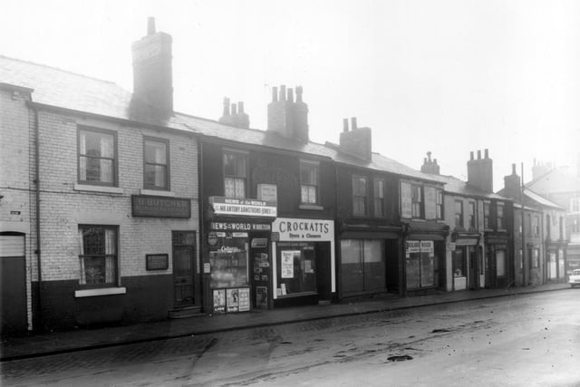 Looking along Roundhay Road in January 1961. Pictured, from left, is Barnet Butcher, removals contractor followed to the right William Ibbetson's newsagents. A branch of Crockatts dyers and cleaners is next and then Roland Wood (Plumbers) Ltd.
