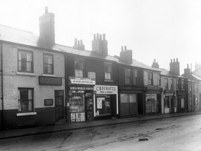 Looking along Roundhay Road in January 1961. Pictured, from left, is Barnet Butcher, removals contractor followed to the right William Ibbetson's newsagents. A branch of Crockatts dyers and cleaners is next and then Roland Wood (Plumbers) Ltd.