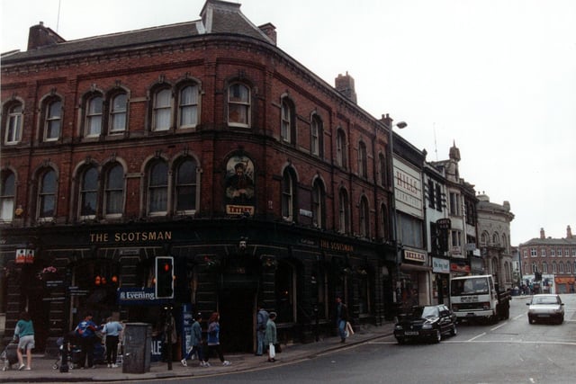 The Scotsman public house at the junction with Kirkgate. Corn Exchange and Duncan Street can be seen in the distance.