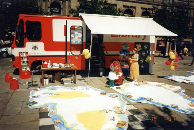 Leeds City Libraries' children's event held in Victoria Gardens outside the Central Library in July 1997.