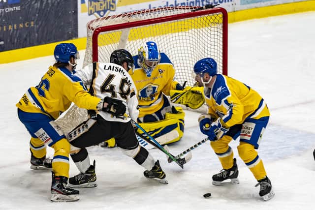 Sam Gospel keeps an eye on the action in front of his net during last Sunday's 3-2 defeat to Milton Keynes Lightning at Elland Road. Picture courtesy of Oliver Portamento.