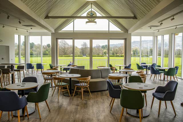 The lounge has panoramic views of Ilkley Moor