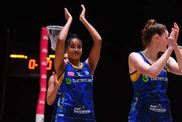 Lydia Walker acknowledges the fans at the end of Leeds Rhinos Netball's match with Wasps. Picture: Matthew Merrick.