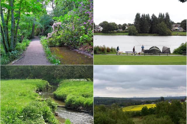 Clockwise from top left: Meanwood Valley Trail, Yeadon Tarn, Rothwell Country Park and Tong Circular
