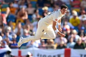 BIG MOMENT: Matthew Fisher pictured bowling in the 2nd test match against the West Indies at the Kensington Oval in March Picture: Gareth Copley/Getty Images