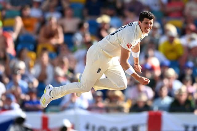 BIG MOMENT: Matthew Fisher pictured bowling in the 2nd test match against the West Indies at the Kensington Oval in March Picture: Gareth Copley/Getty Images