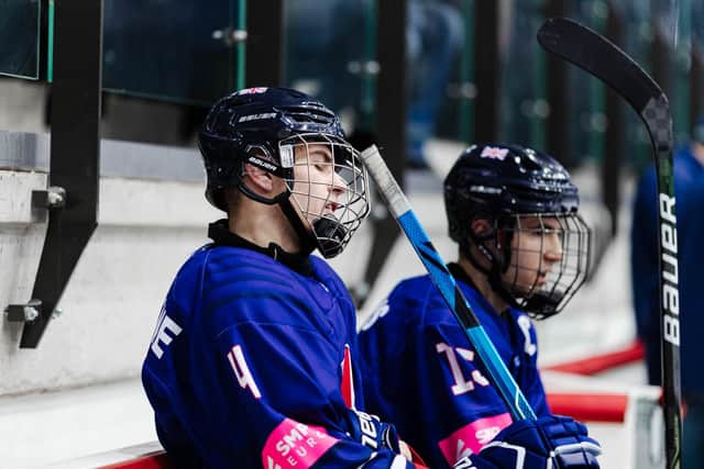 Leeds Knights are boosted by the return of defender Archie Hazeldine (above left) who has returned from his stint with GB Under-18s at the Division 2A World Championships in Estonia. Picture courtesy of IIHF/Ice Hockey UK.