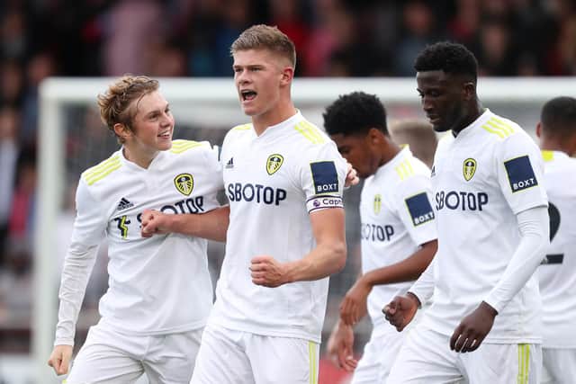 Leeds United Under 23s head coach Andrew Taylor singled out Whites captain Charlie Cresswell (centre) and Nohan Kenneh (right) for praise. Pic: Lewis Storey.
