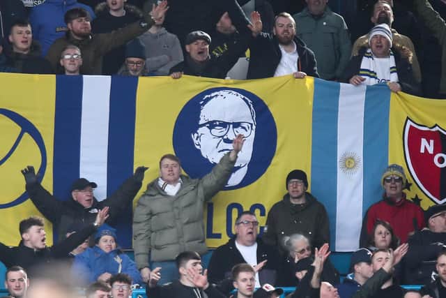 Leeds United fans show their love for Marcelo Bielsa at Elland Road. Pic: Robbie Jay Barratt.