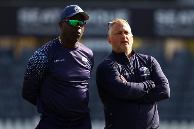 Super start: Yorkshire's interim managing director of cricket Darren Gough, right, and head coach Ottis Gibson saw their side claim a six-wicket win over Gloucestershire. (Photo by Michael Steele/Getty Images)
