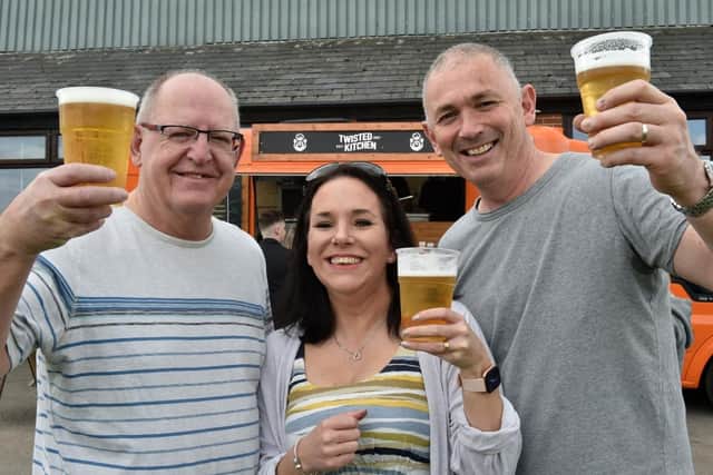Gordon Husker with Marie and Jonny Wild at Morley Beer Festival.