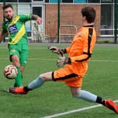 Adam Burnell scores his fourth goal on the way to eight in Middleton Reserves' 11-3 Yorkshire Amateur Division 2 win over Huddersfield Amateur. Picture: Steve Riding.