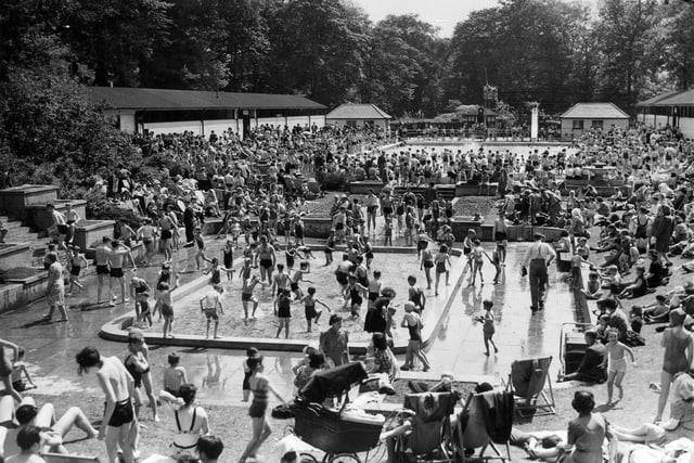 The open-air bathing pool packed full with people on the occasion of the Whit Monday Bank Holiday in May 1944. PIC: Leeds Parks and Countryside