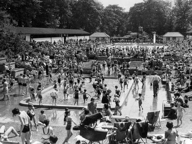 The open-air bathing pool packed full with people on the occasion of the Whit Monday Bank Holiday in May 1944. PIC: Leeds Parks and Countryside