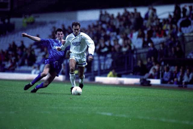 INSPIRATION: Tony Dorigo, front, knows exactly the impact the Elland Road crowd can have on players, the former Whites left back pictured in action against second round League Cup visitors Tranmere Rovers back in October 1991. Picture by YPN.