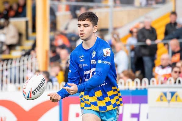 Jack Sinfield warms up before his Rhinos debut. Picture by Allan McKenzie/SWpix.com.