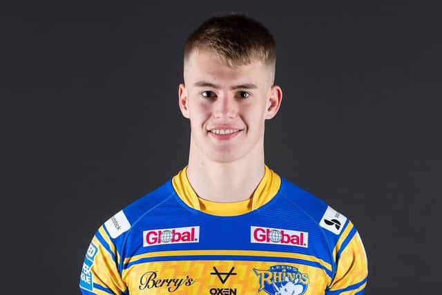 Club captain Kruise Leeming says Max Simpson, pictured, should be proud of his Leeds Rhinos debut - at just 1y. Picture: Allan McKenzie/SWpix.com.