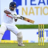 Sri Lanka's captain Dimuth Karunaratne cuts through the off side against the West Indies in Galle last November. Picture: ISHARA S. KODIKARA/AFP/Getty Images