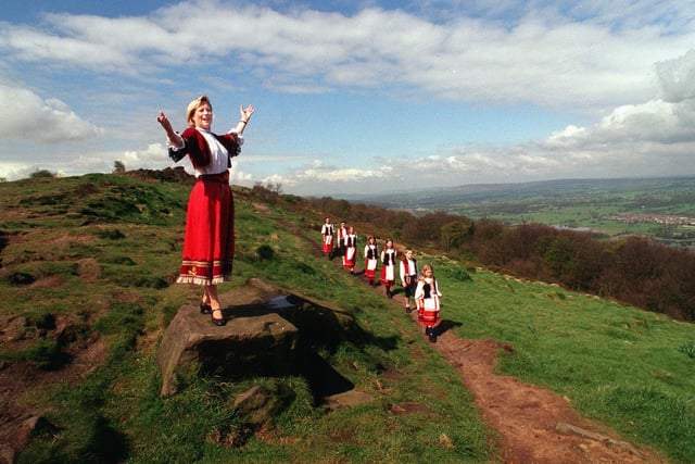 The Potato Room Players were preparing to stage musical The Sound of Music at the City Varieties. Pictured rehearsing on Otley Chevin are Janet Howard, who plays Maria, and the Von Trapp children.
