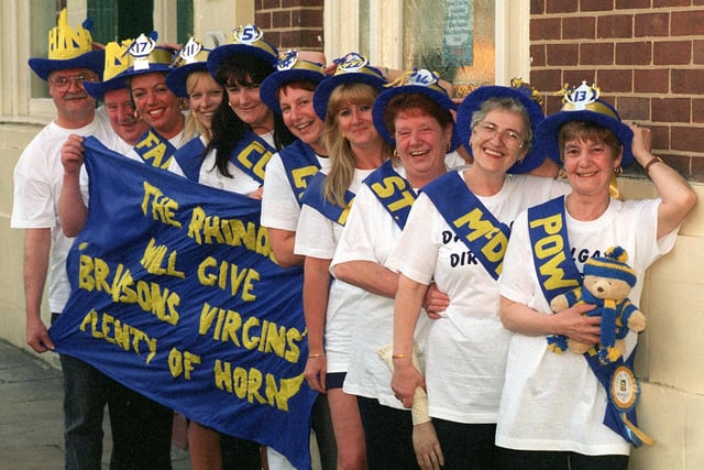 Leeds Rhinos were heading to Wembley to take on St Helen's in the Challenge Cup final. Pictured outside the Swan with Two Necks pub, in Woodhouse are fans, from left, Tommy Carter, Alan Smith, Sheila Freeman, Susan Longden, Sandra Hewitt, Lisa Moore, Carol Coley, Gladys Moore, Dot McMahon and Vera Artley.