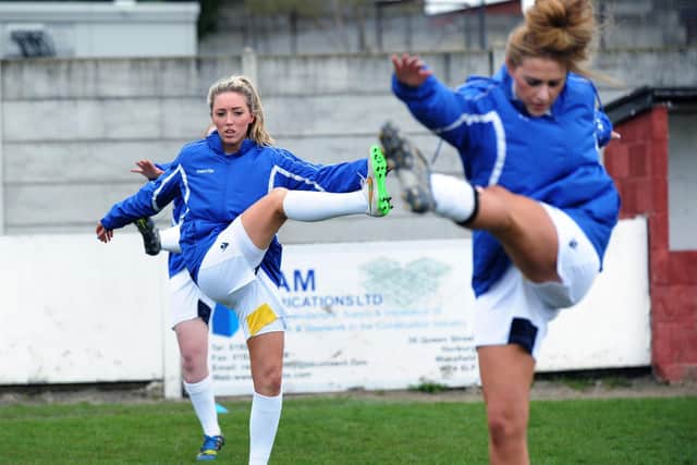 Whites skipper Catherine Hamill warms up ahead of a Northern Division One game against Middlesborough Ladies in April 2015. Pic: Jonathan Gawthorpe.