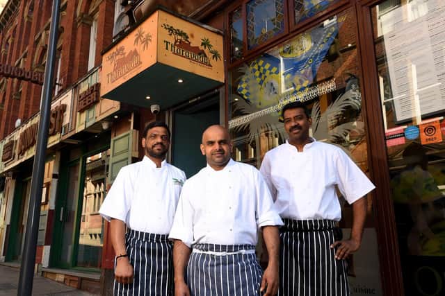 From left to right: Head chefs Ajith Kumar, Rajesh Nair and Abdul Khadar of Tharavadu (Photo: Simon Hulme)