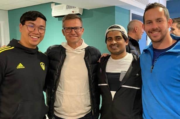 TRIP RESCUED - Chris Garcia, Daniel Deakin and Akshaay Ramanujam got to meet Leeds United boss Jesse Marsch at Elland Road for the Under 23s game against Manchester City.