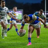 Off we go: James Donaldson scores the Rhinos' first try.
Picture: Bruce Rollinson