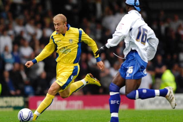 Leeds United striker Mike Grella in action during the Whites' pre-season friendly against Bury in July 2010. Pic: Bruce Rollinson.