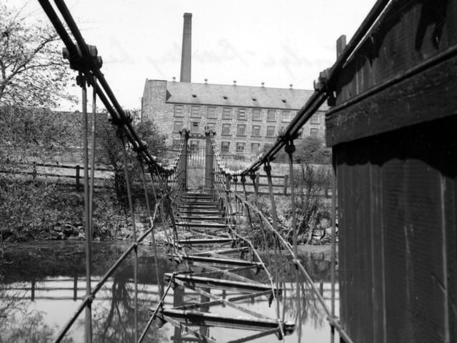 Burley Mills iron suspension bridge pictured in April 1954.